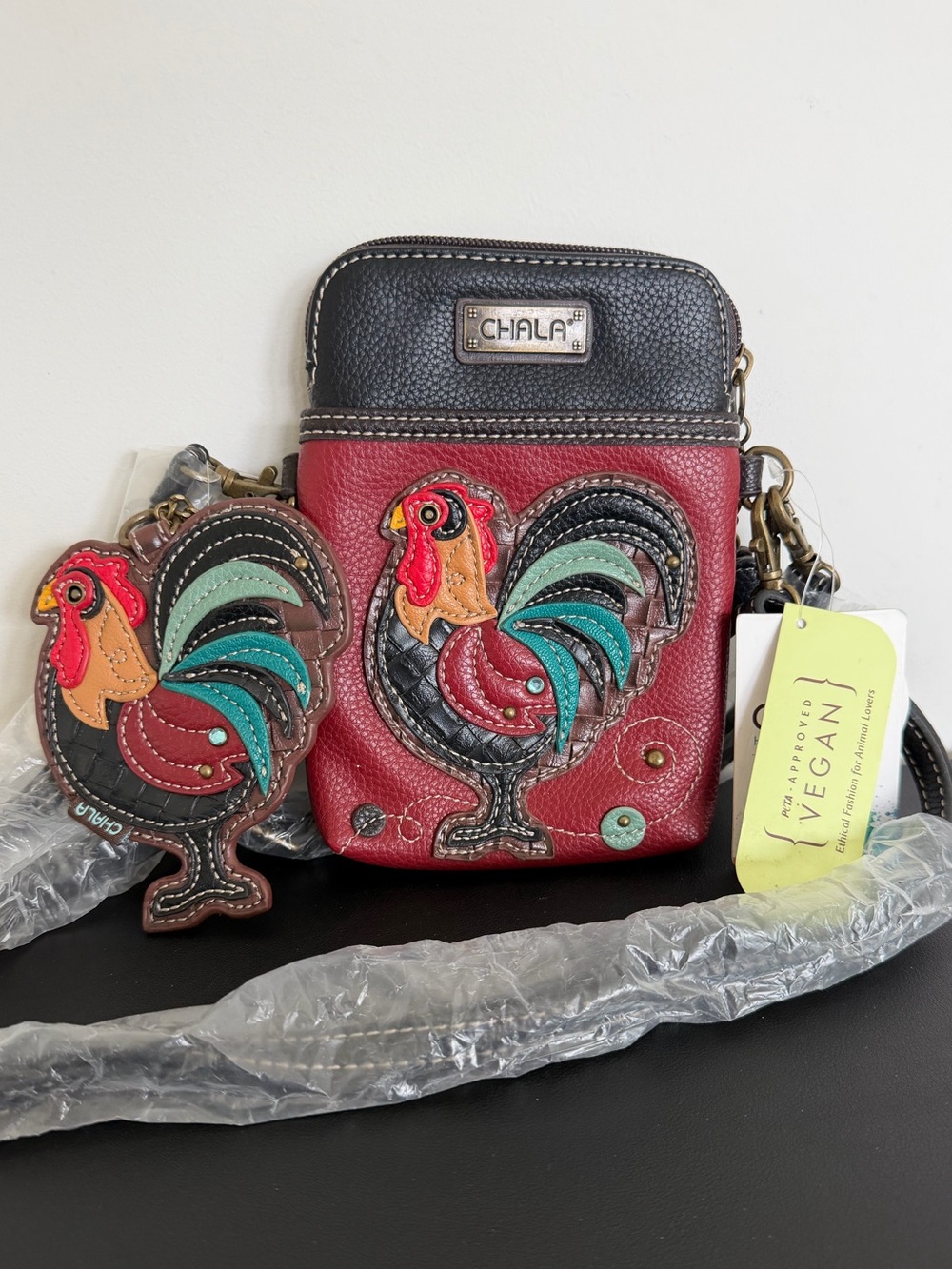 CHALA Rooster Burgundy Cell Phone Crossbody Bag Vegan Leather NWT